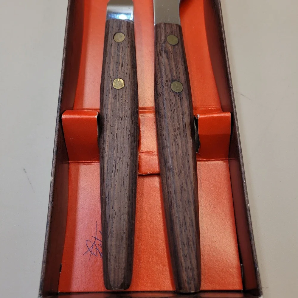 Vintage St. Regis Carving Set Stainless Steel Serrated Knife Rosewood Handle Box